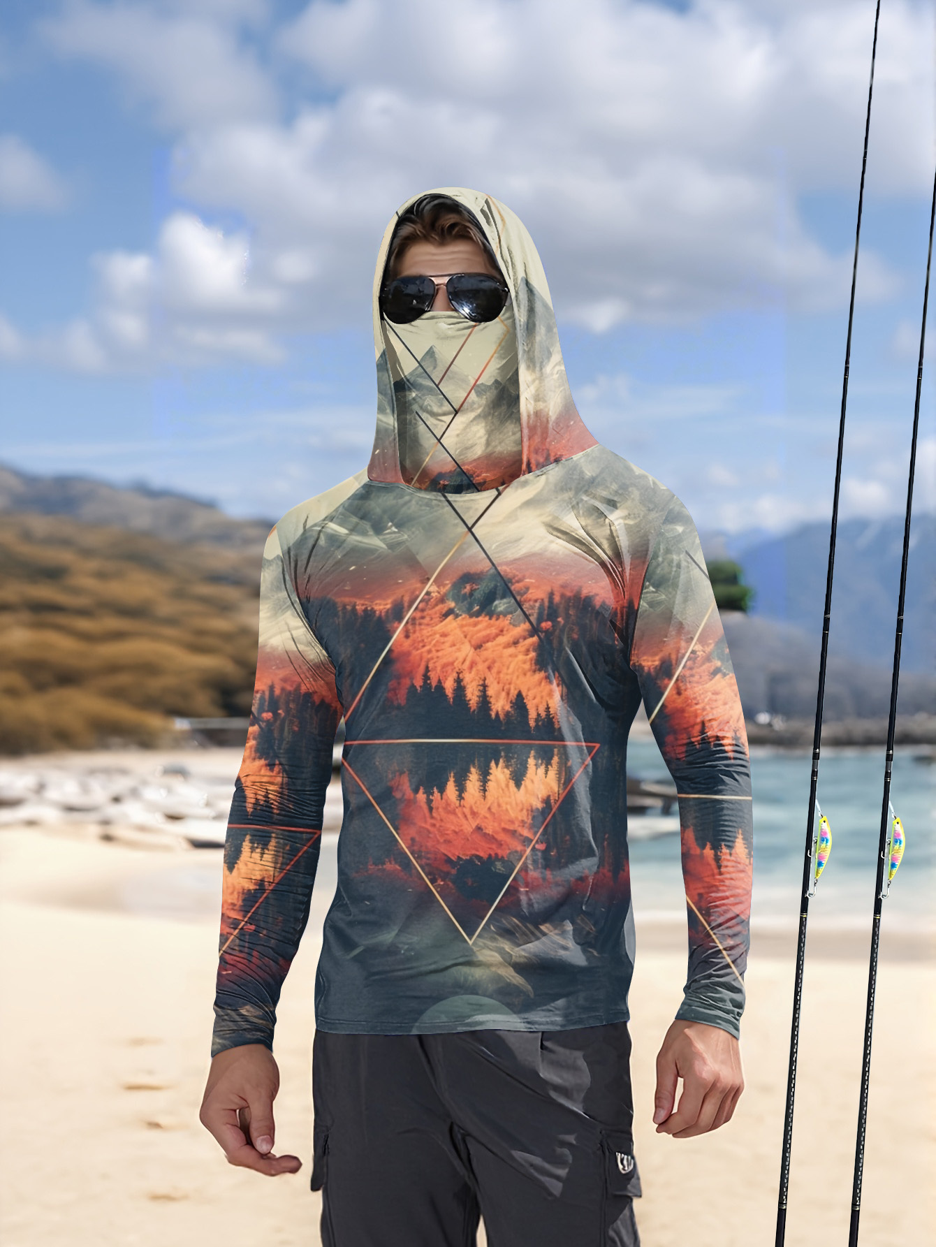 Outdoor Men's Fishing Hoodie B - 3D Printing Mask recension och pris