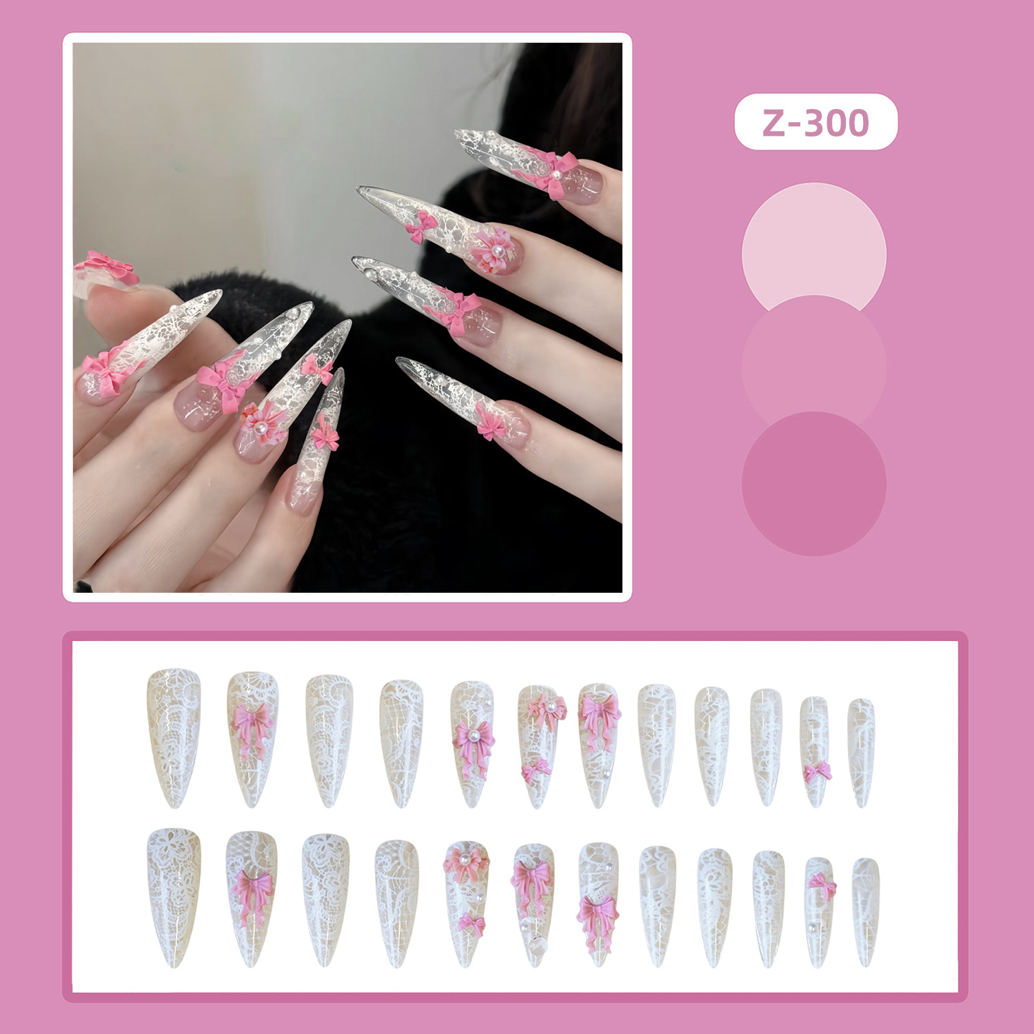 24Pcs Pink White Press On Nail - 3D Printing Ptc recension och pris