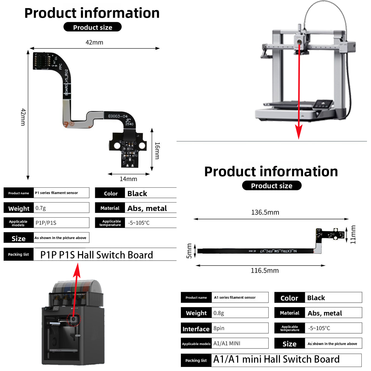For A1/A1mini/P1P/P1S Hall Swi - 3D Printing Website recension och pris