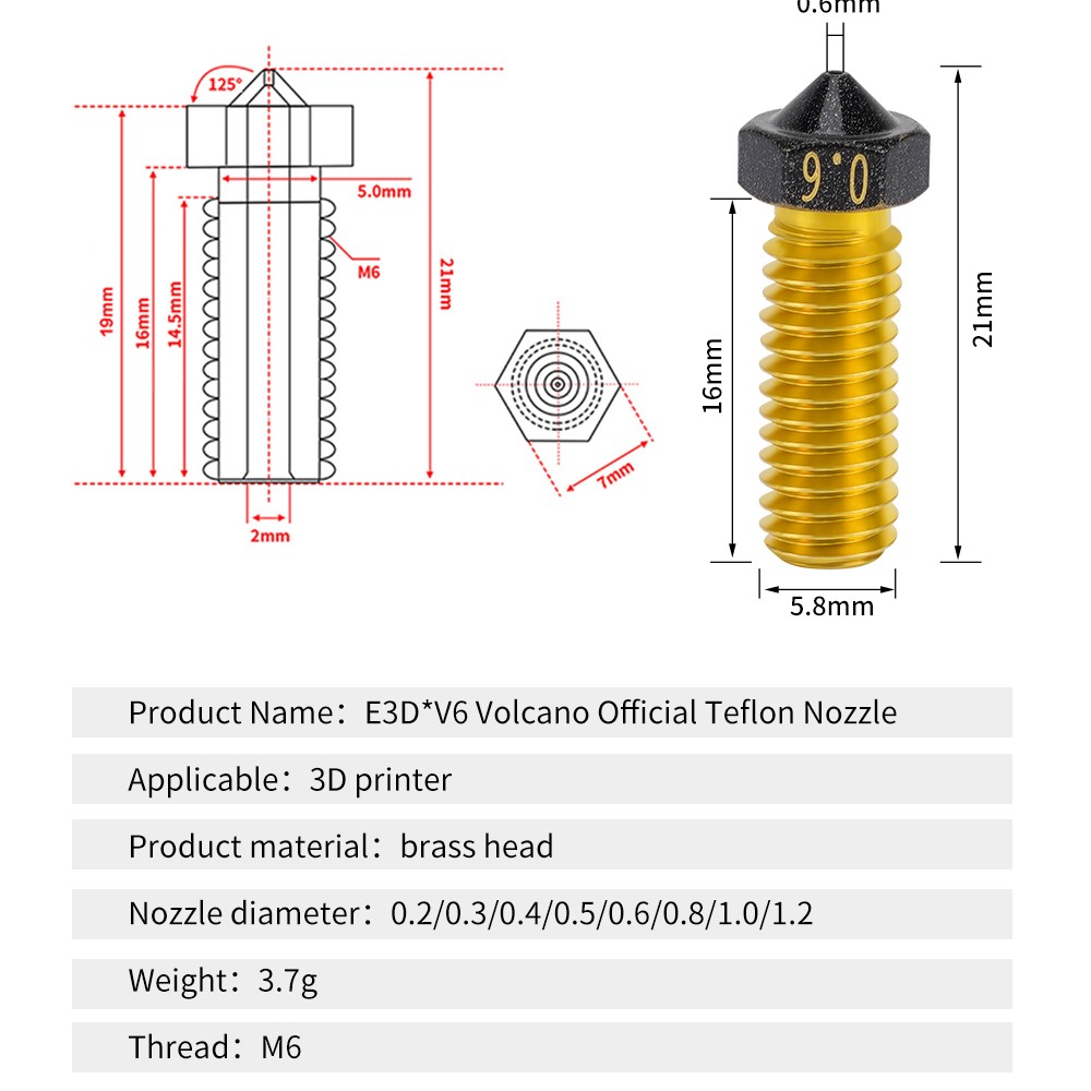 High Quality 2pcs Volcano Nozz - 3D Printer Nozzle Brass recension och pris